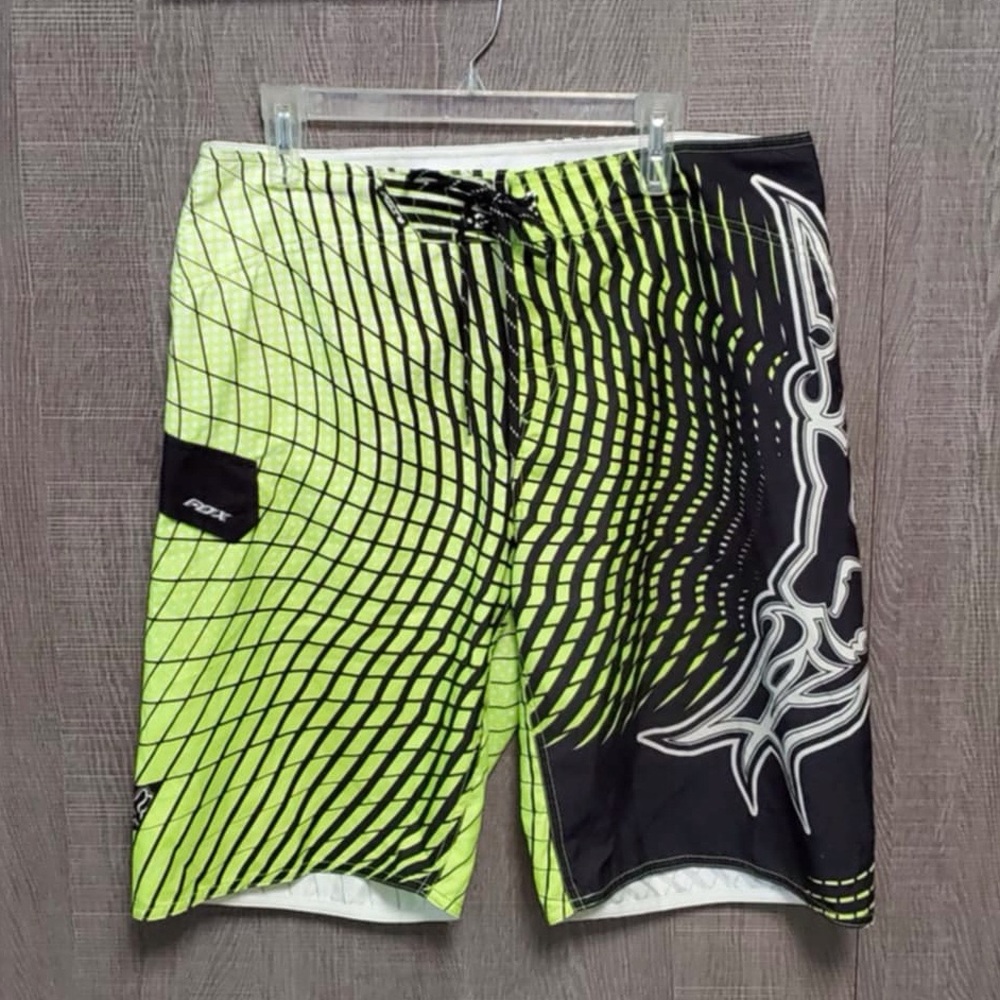 Fox Racing Neon Green and Black Board Shorts L